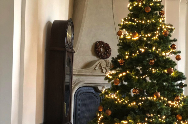 Schlosssaal weihnachtlich mit Weihnachtsbaum geschmückt - Eindrücke vom Schloss Brandis
